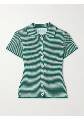 Calle Del Mar - Striped Ribbed-knit Polo Shirt - Green - x small,small,medium,large