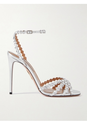Aquazzura - Tequila 105 Crystal-embellished Metallic Leather Sandals - Silver - IT35,IT35.5,IT36,IT36.5,IT37,IT37.5,IT38,IT38.5,IT39,IT39.5,IT40,IT40.5,IT41,IT41.5,IT42