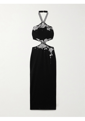 MISS SOHEE - Cutout Crystal-embellished Embroidered Crepe Halterneck Gown - Black - UK 6,UK 8,UK 10,UK 12