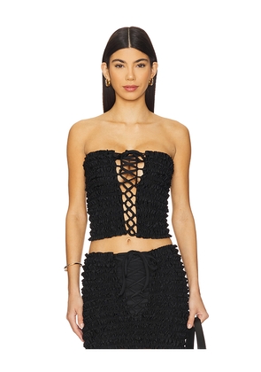 AMOR MIA Ruffled Top in Black. Size L. Also in M, S, XS.