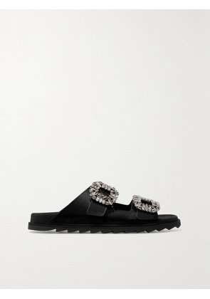 Roger Vivier - Slidy Viv Crystal-embellished Leather Slides - Black - IT34,IT35,IT36,IT37,IT38,IT39,IT40,IT41