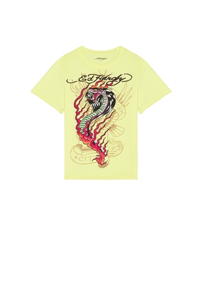 Ed Hardy Cobra Flame Rhinestone Tee in Lemon. Size L. Also in M, XL/1X.