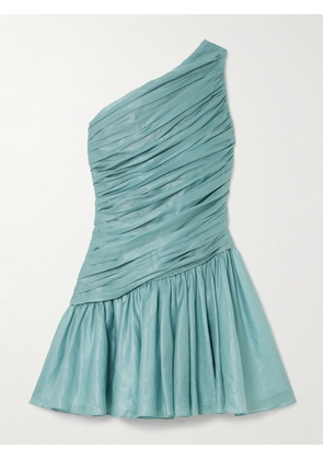 Abadia - Lulu One-shoulder Gathered Voile Mini Dress - Blue - US2,US4,US6,US8,US10