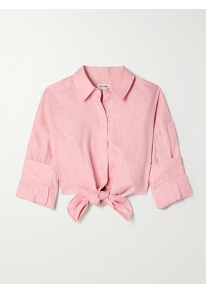 STAUD - Lisa Tie-front Cropped Linen Top - Pink - x small,small,medium,large,x large