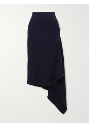 MONSE - Asymmetric Ribbed Merino Wool Skirt - Blue - x small,small,medium,large,x large