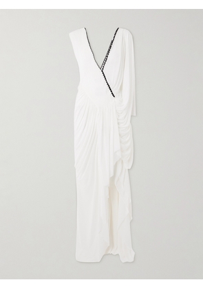 Christopher Esber - Sevi Cape-effect Asymmetric Draped Silk Chiffon-trimmed Jersey Midi Dress - White - UK 6,UK 8,UK 10,UK 12