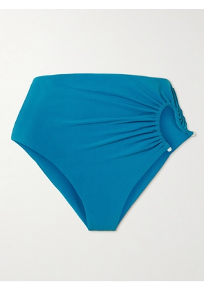 Christopher Esber - Crescent Embellished Cutout Ruched Bikini Briefs - Blue - UK 4,UK 6,UK 8,UK 10,UK 12,UK 14