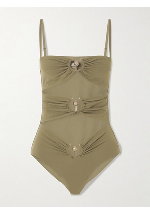 Christopher Esber - Pierced Orbit Embellished Cutout Swimsuit - Green - UK 6,UK 8,UK 10,UK 12,UK 14