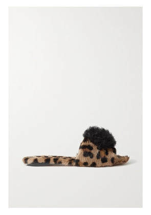 Aquazzura - Foxy Pompom-embellished Leopard-print Goat Hair Slides - Animal print - IT34,IT35,IT35.5,IT36,IT36.5,IT37,IT37.5,IT38,IT38.5,IT39,IT39.5,IT40,IT40.5,IT41,IT41.5,IT42