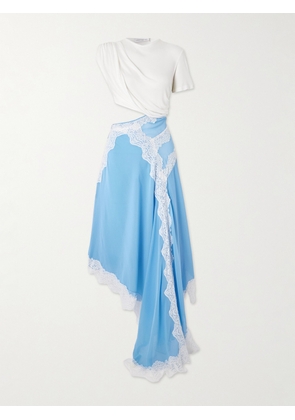 Christopher Esber - Verve Asymmetric Lace-trimmed Silk-georgette And Ribbed Jersey Dress - Blue - UK 4,UK 6,UK 8,UK 10,UK 12,UK 14
