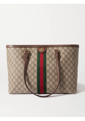 Gucci - Ophidia Medium Leather-trimmed Printed Coated-canvas Tote - Brown - One size