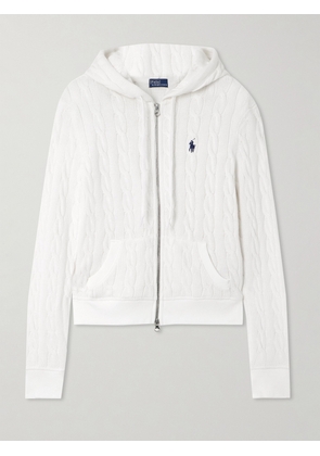 Polo Ralph Lauren - Hooded Embroidered Cable-knit Cotton Cardigan - White - xx small,x small,small,medium,large,x large