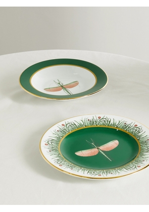 La DoubleJ - Gold-plated Porcelain Soup Bowl And Dinner Plate Set - Green - One size