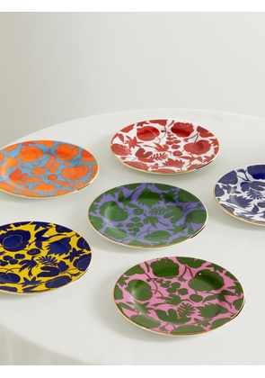 La DoubleJ - Set Of Six Gold-plated Porcelain Dessert Plates - Orange - One size