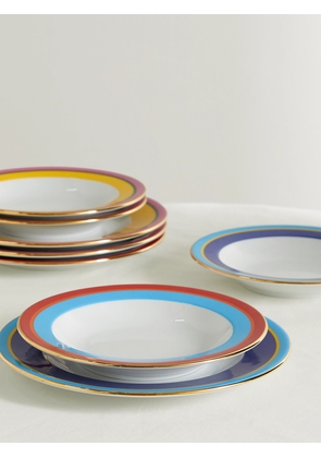 La DoubleJ - Set Of Four Gold-plated Porcelain Soup Bowls And Dinner Plates - White - One size