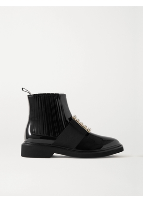 Roger Vivier - Viv Ranger Crystal-embellished Patent-leather Chelsea Boots - Black - IT34,IT34.5,IT35,IT36,IT36.5,IT37,IT37.5,IT38,IT38.5,IT39,IT39.5,IT40,IT40.5,IT41,IT41.5,IT42