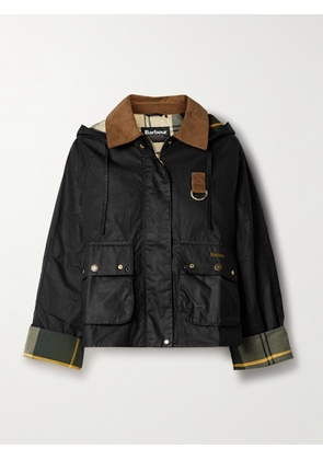 Barbour - Erma Hooded Corduroy-trimmed Waxed-cotton Jacket - Black - UK 8,UK 10,UK 12,UK 14,UK 16,UK 18