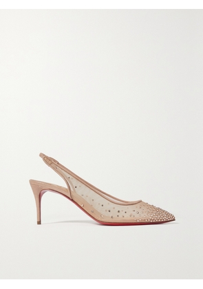 Christian Louboutin - Follies Strass 70 Crystal-embellished Mesh And Glittered Suede Slingback Pumps - Neutrals - IT35,IT36,IT36.5,IT37,IT37.5,IT38,IT38.5,IT39,IT39.5,IT40,IT40.5,IT41,IT41.5,IT42