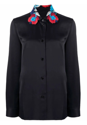 Jil Sander floral-embroidered collar satin shirt - Blue