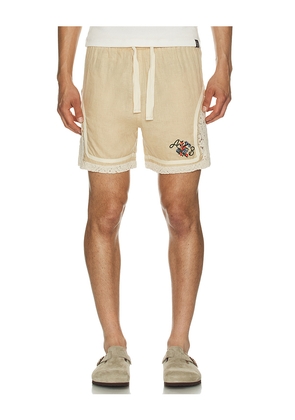 Agua Bendita Draco Shorts in Beige. Size 32. Also in 34, 36, 38.
