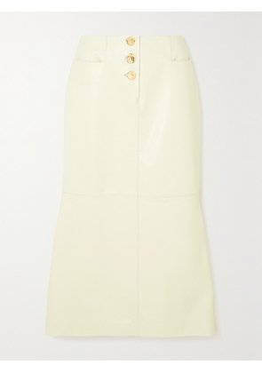 16ARLINGTON - Noro Fluted Leather Midi Skirt - White - UK 4,UK 6,UK 8,UK 10,UK 12,UK 14,UK 16