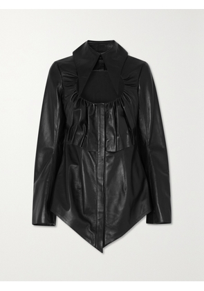 16ARLINGTON - Hoguti Cutout Gathered Textured-leather Shirt - Black - UK 6,UK 8,UK 10,UK 12,UK 14