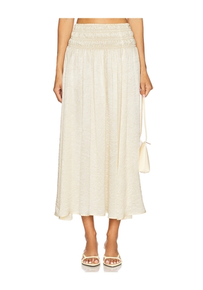 Enza Costa x REVOLVE Textured Satin Smocked Skirt in Ivory. Size 1. Also in 2, 3.