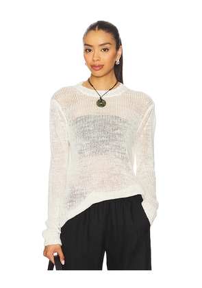 Enza Costa Linen Open Knit Long Sleeve Crew in White. Size L. Also in S.