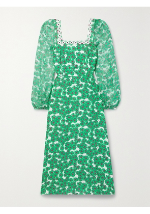 HVN - Matilda Appliquéd Floral-print Voile And Silk-chiffon Midi Dress - Green - US0,US2,US4,US6,US8,US10,US12