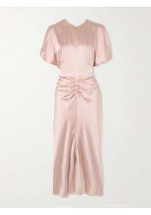 Victoria Beckham - Gathered Satin Midi Dress - Pink - UK 4,UK 6,UK 8,UK 10,UK 12,UK 14