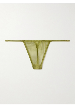 Kiki de Montparnasse - Silk-blend Satin-trimmed Embroidered Tulle Thong - Yellow - x small,small,medium,large