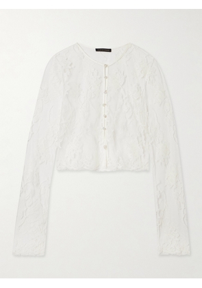 Kiki de Montparnasse - Dominique Cropped Faux Pearl-embellished Cotton-blend Lace Top - Ivory - x small,small,medium,large