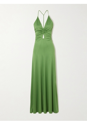 Victoria Beckham - Cutout Ruched Stretch-satin Gown - Green - UK 4,UK 6,UK 8,UK 10,UK 12,UK 14,UK 16