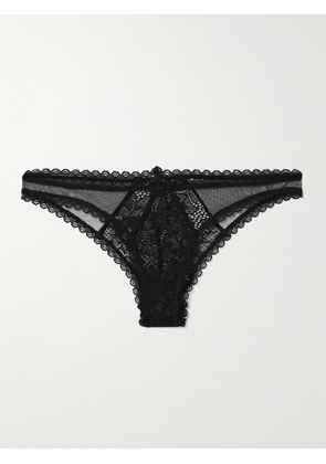 Kiki de Montparnasse - Dahlia Tulle-trimmed Stretch-lace Briefs - Black - x small,small,medium,large