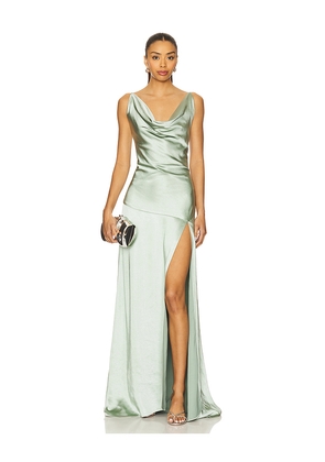 ELLIATT x REVOLVE Drape Satin Gown in Sage. Size L. Also in S, XS, M.