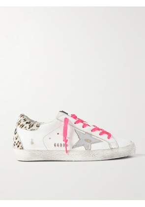 Golden Goose - Superstar Leopard-print Calf Hair-trimmed Distressed Leather Sneakers - White - IT35,IT36,IT37,IT38,IT39,IT40,IT41,IT42