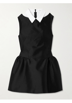 SHUSHU/TONG - Gathered Wool And Linen-blend Trimmed Wool And Silk-blend Twill Mini Dress - Black - UK 6,UK 8,UK 10,UK 12,UK 14