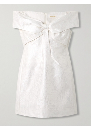 SHUSHU/TONG - Cold-shoulder Bow-embellished Jacquard Mini Dress - White - UK 4,UK 6,UK 8,UK 10,UK 12,UK 14
