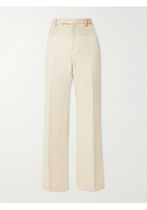 AMIRI - Leather-trimmed Cotton-blend Tweed Bootcut Pants - Cream - IT36,IT38,IT40,IT42,IT44,IT46