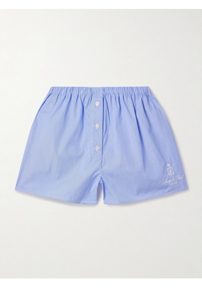 Sporty & Rich - Vendome Embroidered Pinstriped Cotton-poplin Shorts - Blue - x small,small,medium,large,x large