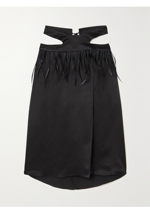 MAXIMILIAN - Tasseled Cutout Hammered Silk-satin Skirt - Black - x small,small,medium,large