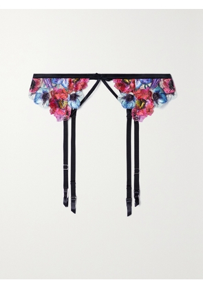 FLEUR DU MAL - Tuileries Satin-trimmed Embroidered Tulle Suspender Belt - 1,2,3