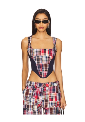 GUIZIO Mina Patchwork Corset in Red. Size L. Also in M, S, XS.