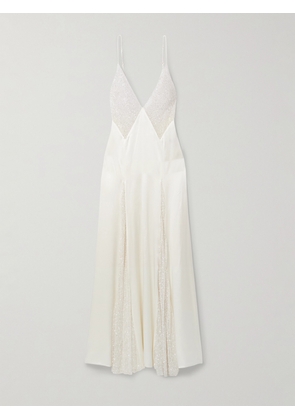 Kiki de Montparnasse - Ange Paneled Embellished Leavers Lace And Satin Gown - Ivory - x small,small,medium,large