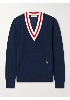 Sporty & Rich - Embroidered Striped Merino Wool Sweater - Blue - x small,small,medium,large,x large