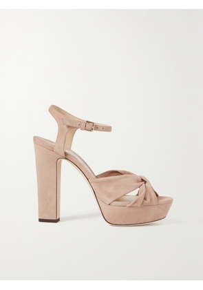 Jimmy Choo - Heloise 120 Knotted Suede Platform Sandals - Neutrals - IT34,IT35,IT35.5,IT36,IT36.5,IT37,IT37.5,IT38,IT38.5,IT39,IT39.5,IT40,IT40.5,IT41,IT42