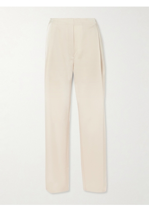 LESET - Barb Pleated Satin Straight-leg Pants - Cream - x small,small,medium,large,x large