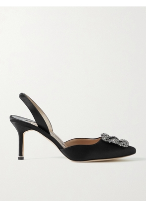 Manolo Blahnik - Hangisli 70 Embellished Satin Slingback Pumps - Black - IT34,IT34.5,IT35,IT35.5,IT36,IT36.5,IT37,IT37.5,IT38,IT38.5,IT39,IT39.5,IT40,IT40.5,IT41,IT41.5,IT42,IT42.5,IT43