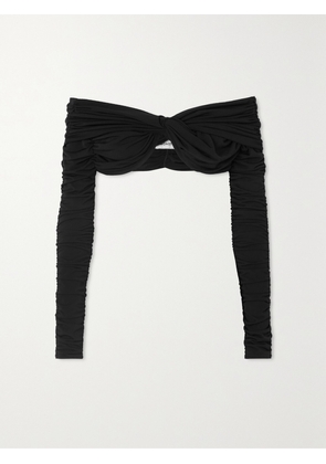 MÔNOT - Off-the-shoulder Cropped Twisted Ruched Stretch-jersey Top - Black - US0,US2,US4,US6,US8,US10