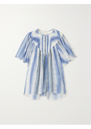 Chloé - Ruffled Smocked Tie-dyed Wool-gauze Top - Blue - FR 34,FR 36,FR 38,FR 40,FR 42,FR 44,FR 46